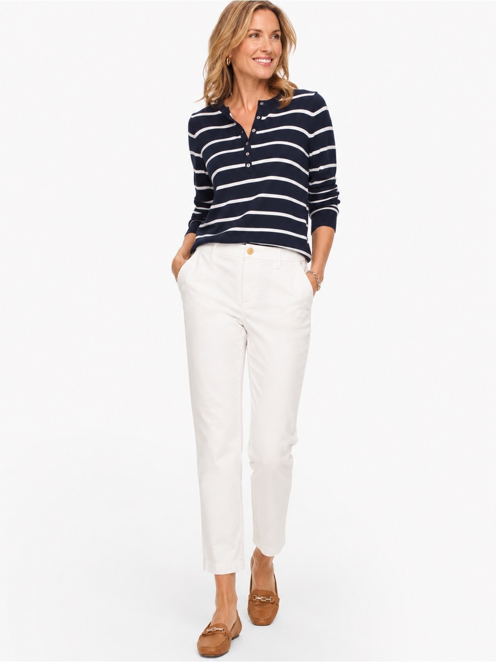 Talbots Relaxed Chino White Stretch Cotton Pants Women’s Size 10 Classic Ankle